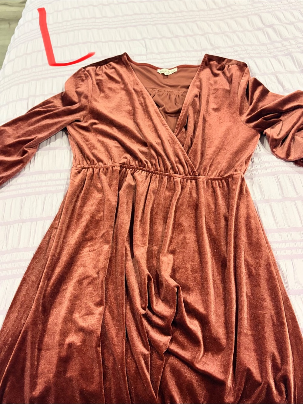 Velvet Wrap Midi Dress in Rust